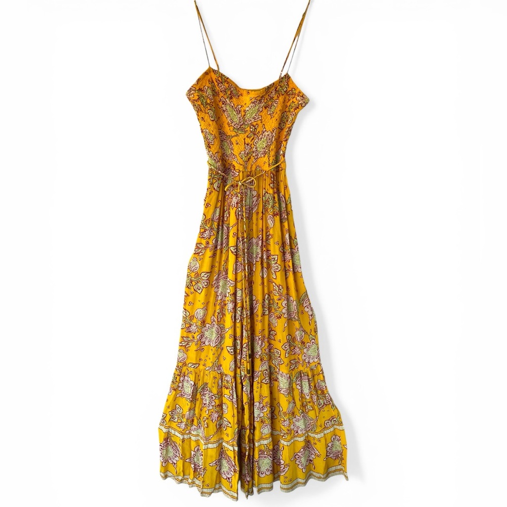 Free People Size XS Little of Your Love Jumpsuit Colorful Yellow Floral Wide Leg
